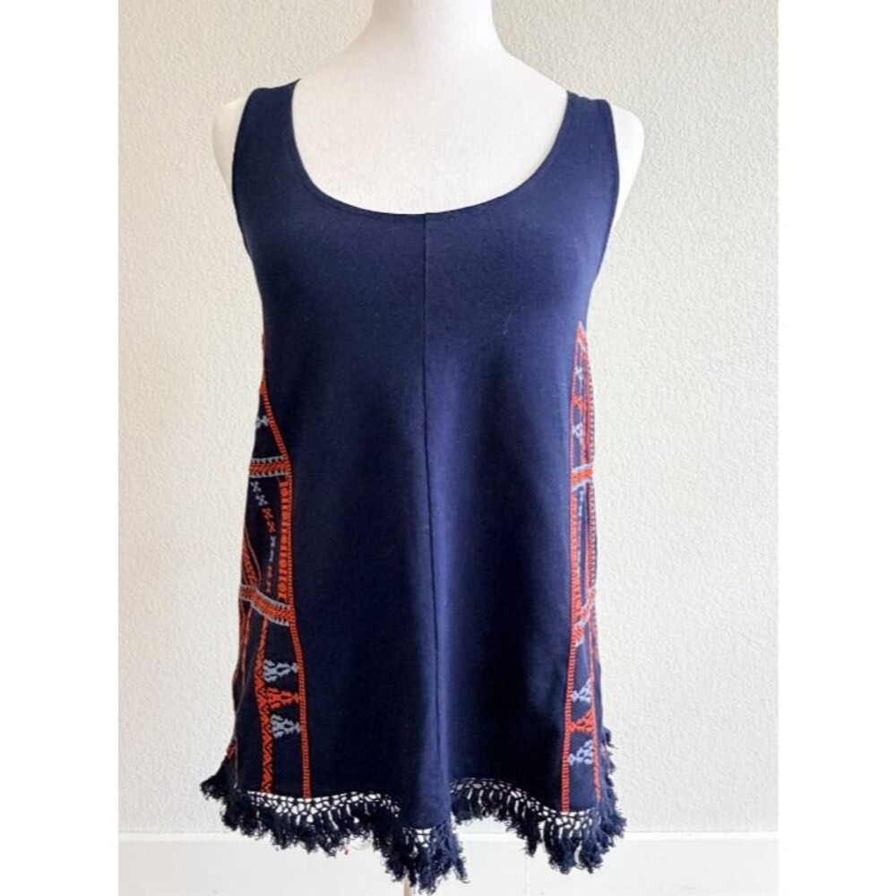 Madewell NWT Embroidered Fringe Boho Tank Top Navy Size XXS